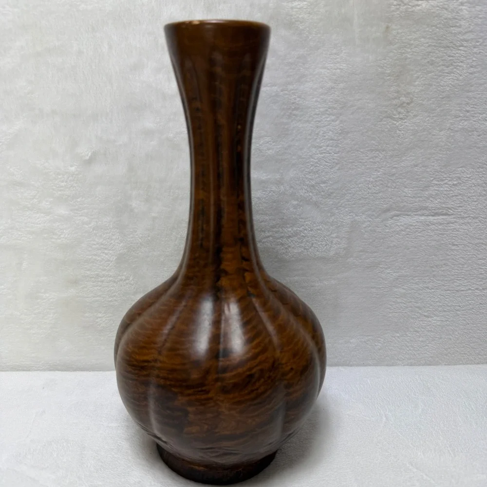Vintage Mid Century Modern Faux Wood Ceramic Bud‎ Vase Brown Nice